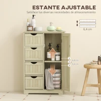 kleankin Armario de Baño Columna de Baño Estrecha con 4 Cajones y Estante Ajustable Estilo Moderno 56x30x83 cm Madera Natural(m-5)