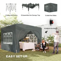 Outsunny 3 x 3m Pop-Up Gazebo Shelter, with Accessories - Dark Grey(m-4)