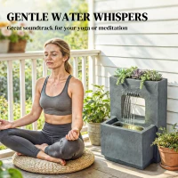 Outsunny Fontanna ogrodowa, 2-poziomowa z oświetleniem LED, donicą, designem kamienia, regulowana, 45 x 31,5 x 58,5 cm(m-7)