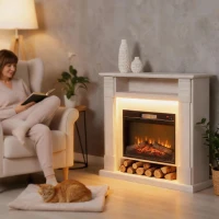 HOMCOM Elektrischer Kamin 1800W Einstellbar mit 3D-Flamme, Ablage, Timer und Fernbedienung, 105x27x97 cm, Holzoptik(m-2)