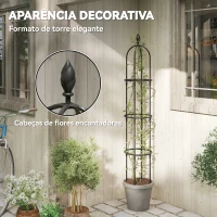 Outsunny Conjunto de 2 Obeliscos de Jardim em Aço 1,74 m Treliças para Plantas Trepadeiras Rosas para Exterior Pátio Preto(m-5)