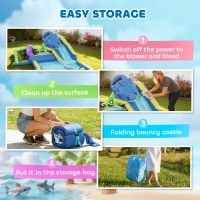 AIYAPLAY Dmuchana zjeżdżalnia 8 w 1 z motywem rekina, dmuchawa, zjeżdżalnia, basen, trampolina dla dzieci 3–8 lat 405x345x235 cm, wielokolorowa(m-7)