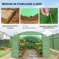 Outsunny Seră tip tunel 6x3x2 m cu 3 uși derulante 6 ferestre cu plasă și structură din oțel galvanizat Verde(m-5)