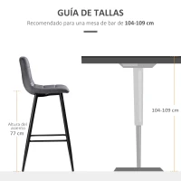 HOMCOM Juego de 2 Taburetes Altos de Cocina Taburetes de Bar Tapizados en Terciopelo con Reposapiés y Respaldo Gris(m-7)