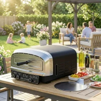 Outsunny Outdoor Pizza Oven Dual Heat Control 6 Presets Electric Pizza Maker with 37 cm Stone and Peel(m-9)