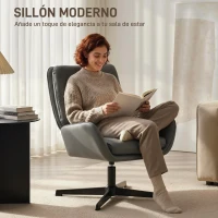 HOMCOM Butaca de Salón Tapizado en PU Sillón Lectura con Asiento Acolchado Reposabrazos Patas Metálicas Gris(m-4)