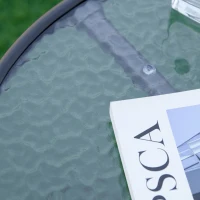 Outsunny Stolik boczny ogrodowy, odporna na warunki pogodowe ława z blatem ze szkła, stolik balkonowy z metalu Ø50x55H cm(m-7)