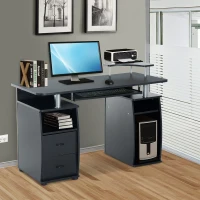 HOMCOM Bureau d'informatique table pour ordinateur meuble PC multimédia en MDF noir  Bureau pour ordinateur table meuble PC(m-10)