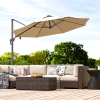 Outsunny Parasol déporté octogonal parasol LED solaire inclinable pivotant manivelle piètement aluminium dim. Ø 3 x 2,55H m beige(m-9)
