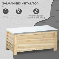 Outsunny 155L Outdoor Storage Box with Metal Top and Shutter Walls, Wooden Outside Tool organiser Container, for Garden, terrace(m-6)