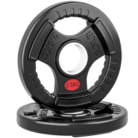 SPORTNOW Set Gewichtsscheiben 2x2.5 kg con Foro da 5 cm e 3 Impugnature, Stahl mit Kunststoffüberzug, Schwarz