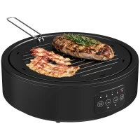 HOMCOM Electric Ceramic Hob with Grill Plate, Multifunctional 36cm Plug in Electric Hob with 4 Heat Levels for All Type Pot(m-10)