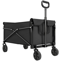 Outsunny Cărucior de Grădină 80L Pliabil cu Mâner Reglabil, din Metal și Țesătură Oxford, 78x47.5x92 cm, Negru