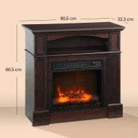HOMCOM Cheminée électrique effet flammes LED luminosité réglable avec télécommande - 1800 W - 80,5 x 32,3 x 80,5 cm(m-3)