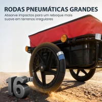 HOMCOM Reboque de Bicicleta com Cobertura de Tecido Oxford Impermeável, Refletores Estrutura de Aço e Alças para Transporte 144x59x80 cm Vermelho e Preto(m-8)