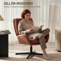 HOMCOM Butaca de Salón Tapizado en PU Sillón Lectura con Asiento Acolchado Reposabrazos Patas Metálicas Marrón(m-4)