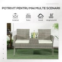 Outsunny Bancă din ratan pentru 2 persoane pentru grădină, scaun împletit pentru curte cu masă de ceai din sticlă(m-7)