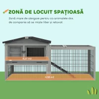 PawHut Cușcă pentru Iepuri de Exterior cu Rampă, Acoperiș Rabatabil și Tăviță, Cușcă din Lemn de Brad, 150x52x68 cm, Gri Deschis(m-4)