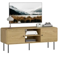 HOMCOM TV-Möbel, Fernsehschrank bis zu 140 cm mit 2 Türen, 2 offenen Fächern, Stahlfüßen, 120x40x50cm, Eiche(m-8)