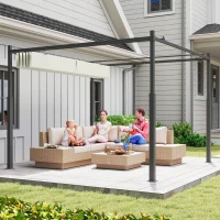 Outsunny Pérgola de Jardim 298x298x230 cm com Teto Retráctil e Acessório Magnético Pérgola de Jardim com Proteção UV30+ Creme(m-8)