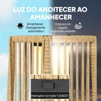 Outsunny Candeeiro Solar de Jardim em Vime com Luz LED Automática, Impermeável IP44, 19x19x68 cm, Cor Areia(m-6)