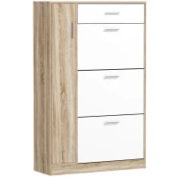 HOMCOM Mueble Zapatero de 3 Puertas para 18-27 Pares de Zapatos Zapatero Moderno con Cajón y Puerta 84x30x132 cm Natural(m-11)