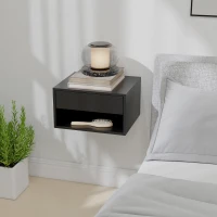 HOMCOM Set de 2 noptieri montate pe perete, sertar, compartiment deschis, blat, 37 x 32 x 21 cm, negru(m-4)