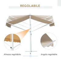 Outsunny Tenda Parasole a Doppia Pendenza 3 x 3 m, Retrattile Manualmente, Inclinazione Regolabile, Anti-UV, in Acciaio e Poliestere Impermeabile, Beige(m-5)