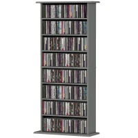 HOMCOM CD- und DVD-Aufbewahrung mit 8 Fächern und 6 verstellbaren Einlegeböden, Kapazität bis zu 360 CD/185 DVD & Blu-ray, grau(m-7)
