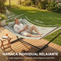 Outsunny Hamaca con Soporte Hamaca de Jardín Portátil con Almohada Desmontable Barras Separadoras 353x94x115 cm Verde(m-4)
