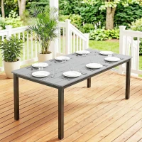 Outsunny Garden Dining Table for 6-8 Person, 180 x 86 cm Rectangular Outdoor Dining Table with Wood Slatted Top, Grey(m-9)