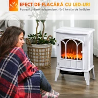 HOMCOM Șemineu Electric de Podea, Putere 1000W / 2000W, cu Efect de Flacără Reglabil, 39x23x56,5cm, Alb(m-4)
