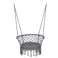 Outsunny Chaise suspendue hamac de voyage portable dim. 80L x 60l x 36H m macramé coton polyester gris(m-12)