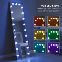 HOMCOM Lustro do całej sylwetki 150x40 cm RGB-LED stojące z 21 żarówkami, 7 kolorów światła, panel dotykowy, pamięć ustawień(m-4)