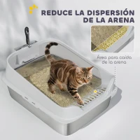 PawHut Arenero para Gatos de Acero Inoxidable XL con Borde Alto Pala Fácil de Limpiar Prueba de Fugas 60,2x40,2x29,7 cm Gris(m-7)