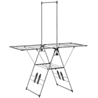 HOMCOM Suszarka składana, z regulowanymi skrzydłami, uchwytami na buty, stal nierdzewna, 156,5 x 68 x 192 cm, srebrna(m-1)