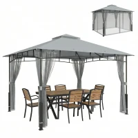 Outsunny Carpa para Jardín con Techo Doble Cenador con Paredes de Malla UPF50+ para Exterior Terraza 360x300x275 cm Gris(m-11)