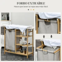 HOMCOM Cesto de Ropa Sucia 57,4L con Tabla de Planchar Soporte para Plancha 3 Estantes y Bolsa Extraíble 113x34x82 cm Natural(m-6)