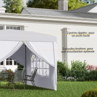 Outsunny Tonnelle Barnum Tente de réception Pliante 3 x 3 x 2,58 m avec fenêtres + Sac de Transport Blanc(m-7)