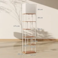 HOMCOM Lampă de podea cu rafturi Temperaturi de culoare reglabile 3000K-6500K Telecomandă Bec E27 Lemn natural(m-3)