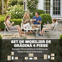 Outsunny Set Mobilier de Grădină 4 Piese cu Canapea, Fotolii și Masă, Kaki și Alb(m-4)
