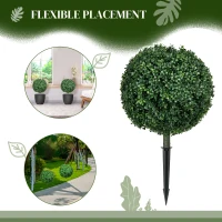 HOMCOM Artificial Boxwood Trees w/ Ground Stake, Set of 2 Ball Shaped Topiary Trees for Home Office & Living Room, UV Resistant(m-4)
