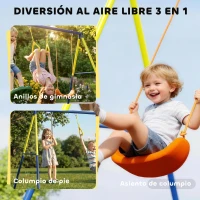 AIYAPLAY Columpio Infantil 3 en 1 Columpio Clásico y de Pie y Aros de Gimnasia Carga 150 kg para Niños de 3 a 8 Años Multicolor(m-4)