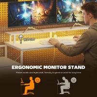 HOMCOM 147cm Gaming Desk with Charging Station and Monitor Stand, Computer Table for Home Office with RGB Lights, White(m-7)