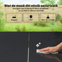 Outsunny Set Masă și Scaune de Grădină 7 Piese, Set Prânz Exterior cu Masă din Sticlă Temperată, 6 Scaune din Texteline Respirabil, Cotiere Decorative, Structură din Oțel pentru Terasă Balcon, Negru(m-7)