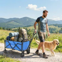 Outsunny Cărucior de grădină pliabil cu roţi mâner reglabil sarcină 68 kg pentru campanie cumpărături 81x45x89 cm albastru(m-2)