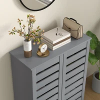 HOMCOM Narrow Shoe Cabinet for Entryway, 5-Tier Slim Shoe Storage Cabinet with 2 Slatted Doors and Adjustable Shelves Grey(m-8)