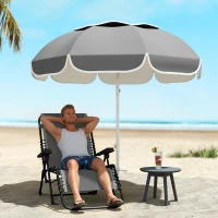 Outsunny Beach Umbrella Portable with Sand Anchor, Carry Bag, Adjustable Height & Tilt, UPF50+ UV Protection, Grey(m-2)