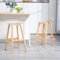 HOMCOM Lot de 2 tabourets de bar design contemporain assise acrylique transparent avec repose-pieds - 39L x 44l x 78H cm(m-10)