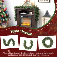 HOMCOM Guirlande de Noël artificielle 180 cm, décoration de Noël, 162 branches denses, pommes de pin, grappes de baies, vert(m-6)